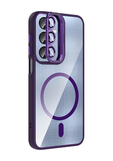 Galaxy Uyumlu A16 Kılıf Standlı + Kamera Lens Koruma Setli M-safe Şarj Özellikli Mkst Etro Desert Titanyum Desert Titanyum