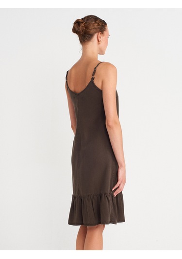 Dilvin 90572 Alt Bölümü Büzgülü Kısa Denim Elbise-kahve Kahve