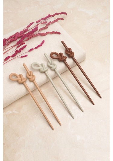 Okavango Topuz Tokası Kadın 6 Adet Kahverengi Tonlar Kadın Topuz Çubuğu Çok Renkli