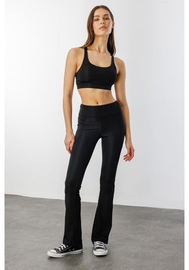 Kadın Yüksek Bel Toparlayıcı Çift Cepli Ispanyol Paça Tayt İspanyolpaça-tayt Siyah