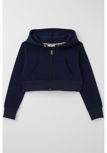 Breeze Kız Çocuk Crop Hırka Fermuarlı Kapüşonlu 8-14 Yaş, Lacivert Lacivert
