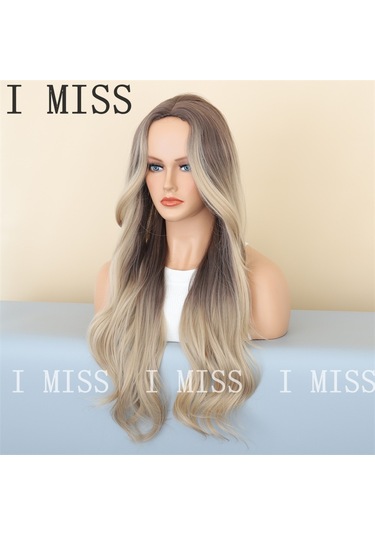 Brownblonde Degrade Büyük Dalgalı Doğal Sentetik Peruk