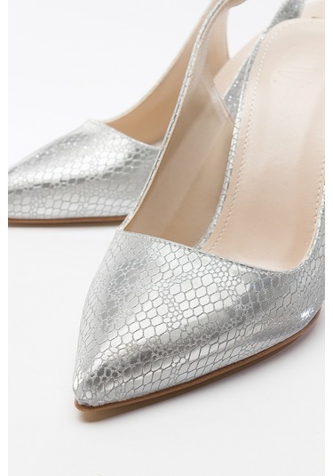 Luvishoes Orfo Gümüş Desenli Kadın Yüksek Topuklu Ayakkabı Gümüş