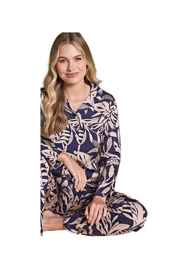 Yaren Collection Pamuklu Kadın Pijama Takımı Uzun Kollu Nefes Ala Lacvert