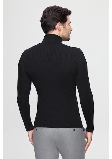 Twn Slim Fit Siyah Rib Örgü Kazak 5ec0606317641 001