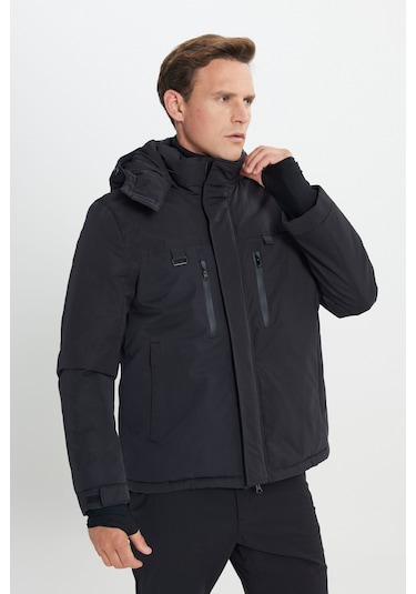 AC&Co / Altınyıldız Classics Erkek Standart Fit Normal Kesim Kapüşonlu Mont Siyah