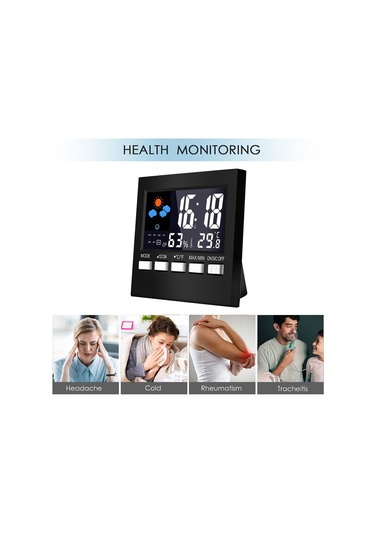 Leezsing Ev İçin Siyah Renkli Lcd Ekranlı Hava Durumu İzleyici - Sicaklık, Nem Ölçer, Saat Ve Alarm Fonksiyonu Sn192 Modeli, Pil Dahil Değil