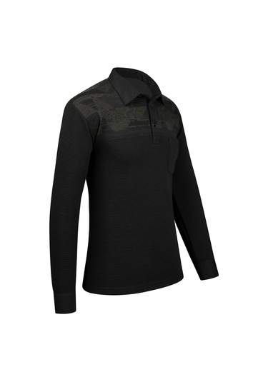 Çizgi Triko Erkek Uzun Kollu Desenli Gömlek Yaka Kol Manşetli Cepli Sweat 5026 Siyah Siyah