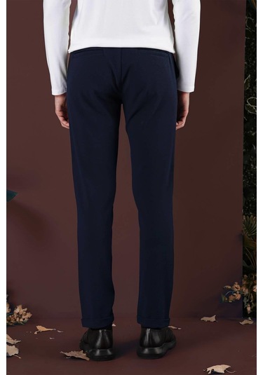 Slim Fit Yan Cepli Dokulu Esnek Casual Lacivert Pantolon P 1139 Lacivert