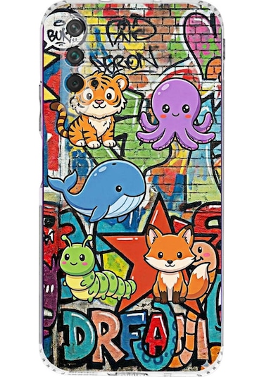Huawei Nova 5t İle Uyumlu Grafiti Mini Tasarımlı Şeffaf Silikon Kılıf Şeffaf