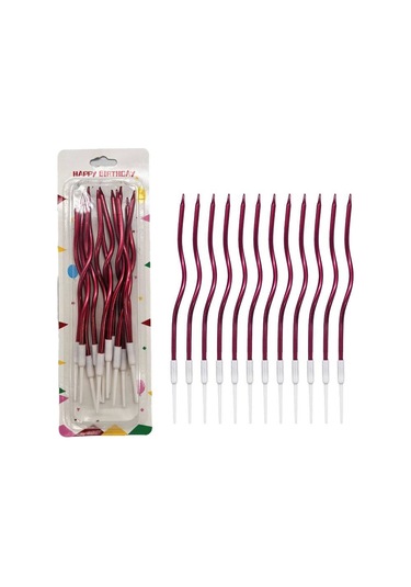 Metalik Burgulu Kırmızı Mum 12 Lı 16 Cm