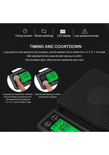 Ximistore9 0.1g Hassas Mutfak Terazisi, 3kg Kapasiteli, Zamanlayıcılı, Pil Dahil Değil Siyah