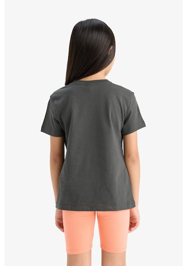 DeFacto Kız Çocuk Bisiklet Yaka Baskılı Kısa Kollu Tişört E0349A825SMAR211 Antrasit DeFacto Kız Çocuk Bisiklet Yaka Baskılı Kısa Kollu Tişört E0349A825SMAR211 Antrasit