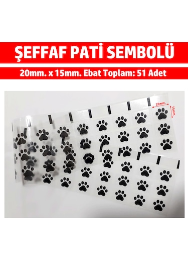 Şeffaf Pati Etiketi Sticker Sevimli Patiler, Kedi Patisi 51 Adet