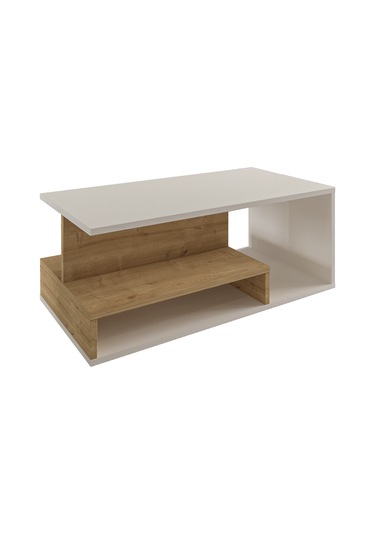 Vera Mini Orta Sehpa Modern Tasarım, Fonksiyonel Raflı Yap Beyaz/safir Meşe