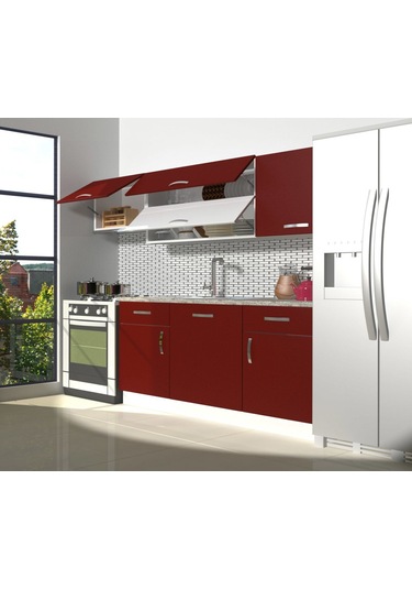 Decoraktiv Prestij 220 Mdf Hazır Mutfak Dolabı - Tezgah Dahil - Bordo