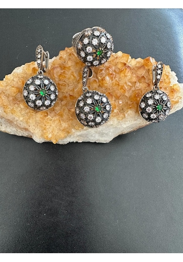 Aysesa Otantik El Yapımı Zirkon Zümrüt Kadın Gümüş Set