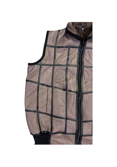 Içi Kürk-Dışı Süet Gerçek Deri Yakalı Ve Trikolu Yelek Bej