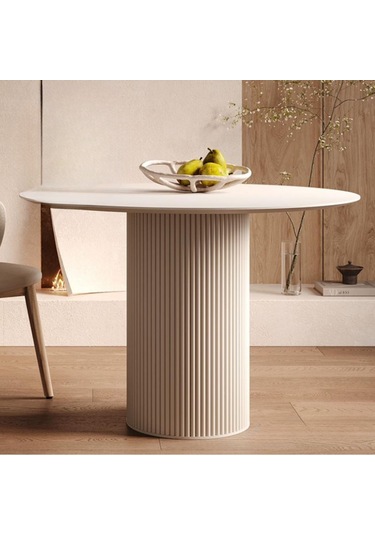 Vintage Yuvarlak Ahşap Bohem Masa 130x130 Krem