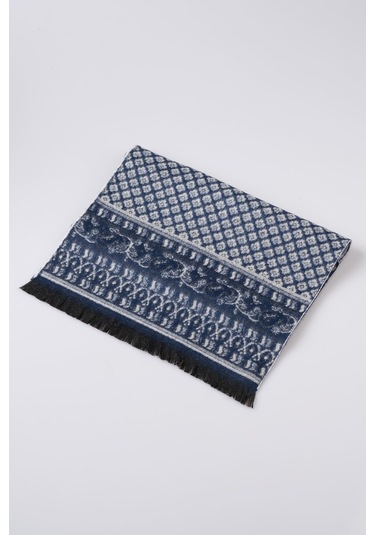 İnce Dokulu Desenli Viskon Şal Kaşkol Atkı Lacivert