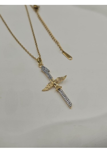 Çelik Zirkon İki Renkli Elif Anka Kuşu Kolye Altın