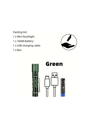 Brightnova Alonefire Yüksek Parlaklık Green X82 El Feneri Usb Şarjlı Ayarlanabilir Işık 500 Lümen Alüminyum Alaşım Kadınlar İçin Kampçılık Gezi Acil Durum Aydınlatma Altın