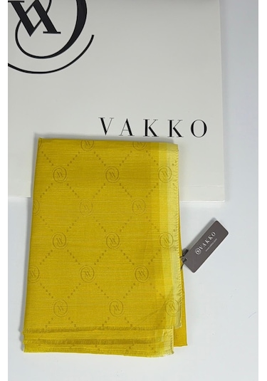 Vakko Pamuk İpek Şal - 68 X 200 - 6356 Hardal