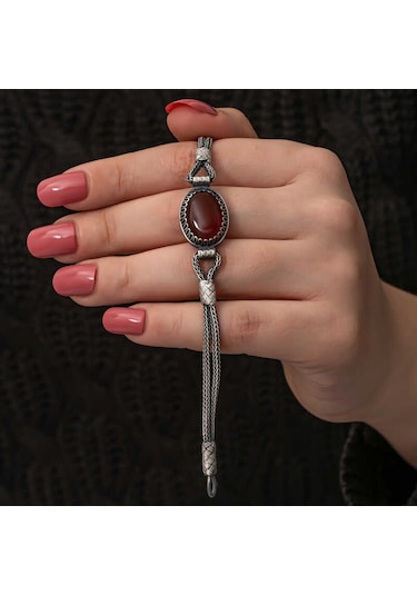 Blackcraft Gümüş Akik Taşlı Kazaziye Bileklik Bc-685b90 Renkli