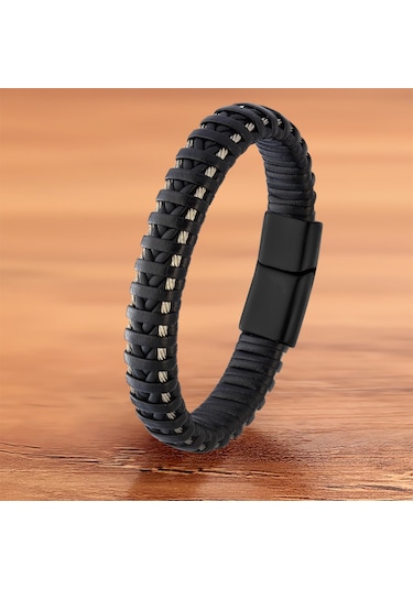 Caseras Hasır Örme Çelik ve Doğal Deri Erkek Bilekllik CSR2221011