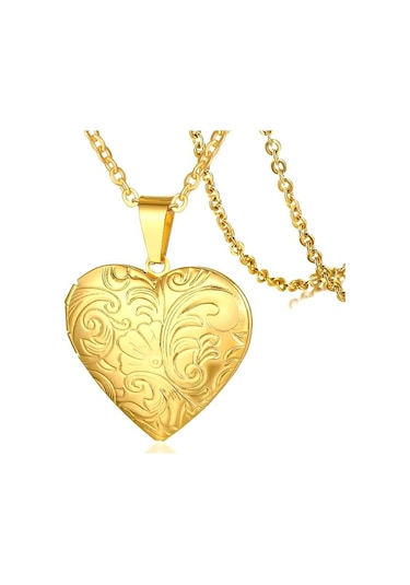 Desenli Kalp Gold Model Metal Kapağı Açılabilen Resim Kolye Çok Renkli