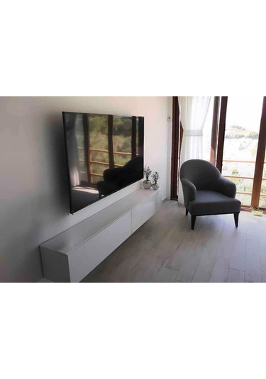 Mac Dizayn Adresan Tv Ünitesi Tv Sehpası Parlak Beyaz Mdf 200 Cm Parlak Beyaz