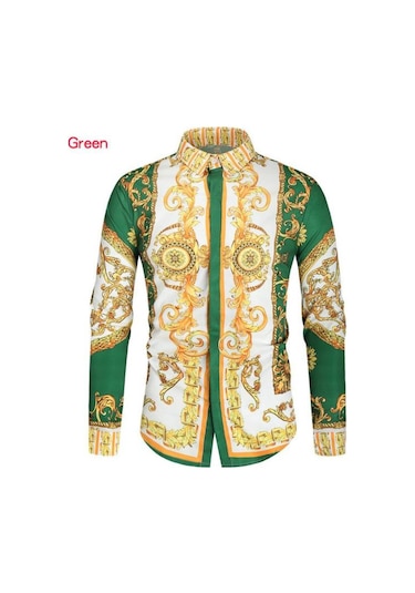 Cozy Up Erkek Casual Slim Fit Uzun Kollu Erkek Baskı Gömlek Yeşil
