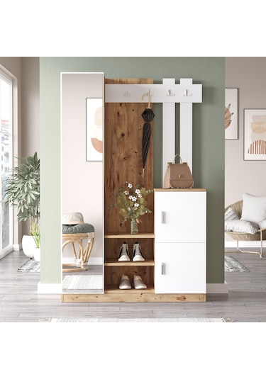 Yurudesign Roger Vestiyer Portmanto Ayakkabılık Çam-Beyaz