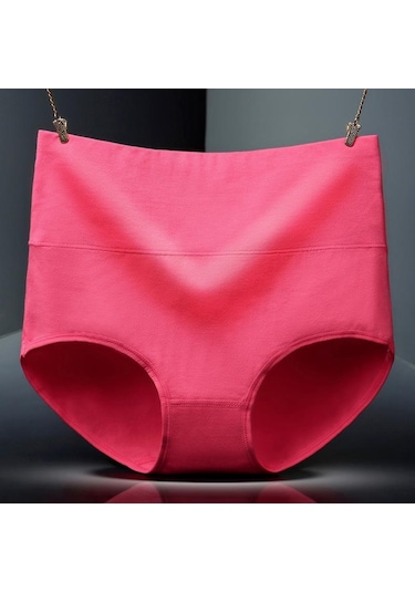 Amarant Büyük Beden Saf Pamuklu Minimalist Kadın İç Giyimi Ve Kalça Kadar Yüksek Bel İç Giyim Nefes Alabilir Külot Fuşya
