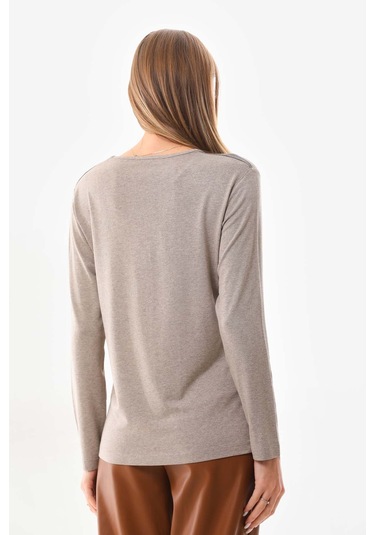 Sistas Kadın Desenli Bisiklet Yaka Uzun Kol Bluz 23596 Keten