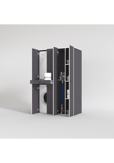 Kenzlife Çamaşır-Kurutma Makinesi Dolabı Şahrur Sağ Gri 187 120 60 Çekmeceli Banyo Çok Renkli