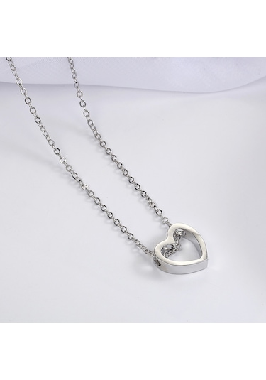Moda Kolye Kalp Tasarım İçi Boş Basit Kolye Gümüş Çok Renkli