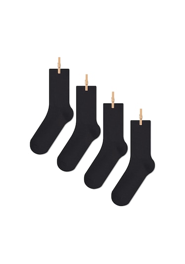 Siyah Düz Dört Mevsim Unisex 4'lü Uzun Tenis Çorap Seti Çok Renkli