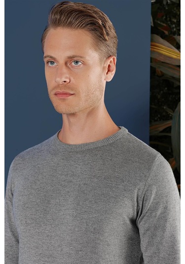 Tr 858 Slim Fit Gri Klasik Triko Gri