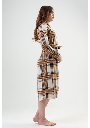 Kadın Uzun Şal Yaka Kahve Polar Sabahlık C4t3n0o102 001