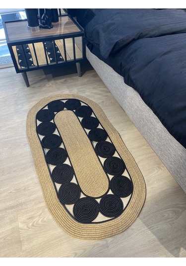 Cookie Jüt Hasırlı El Örgüsü Kilim Siyah - Hasır