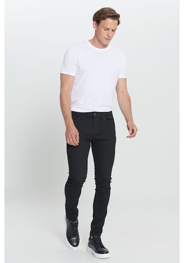 AC&Co / Altınyıldız Classics Ekstra Slim Fit Riss Pamuklu Esnek Erkek Kot Pantolon Siyah