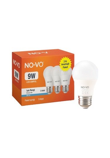 No-vo 3lü Avantaj Paket 9w Beyaz Led Ampul E27 806lm 6500k 15.000