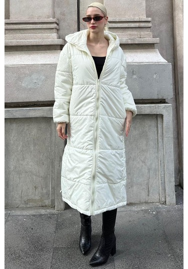 Madmext Mad Girls Ekru Uzun Şişme Mont Mg1303 Ekru