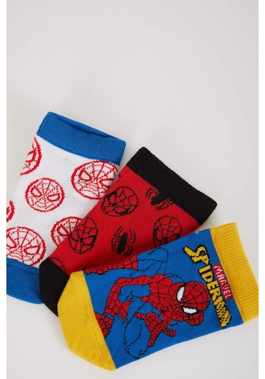 DeFacto Erkek Çocuk Marvel Spiderman 3'lü Pamuklu Patik Çorap -  Z9028A6NSKR1