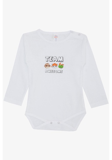 Breeze Erkek Bebek Çıtçıtlı Zıbın Body Sevimli Takım Arkadaşları Baskılı 9 Ay-3 Yaş, Beyaz-beyaz Beyaz