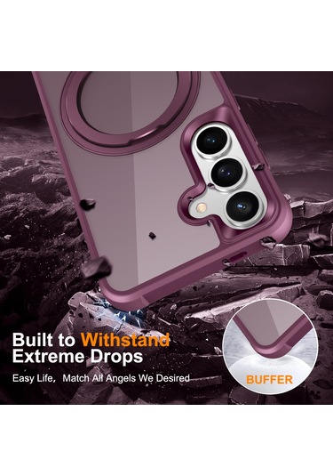 Samsung Galaxy S25 / S24 Kılıfı Magsafe Döndürülebilir Halka Ayaklı Tpu + Pc Telefon Kılıfı İle Uyumlu Kırmızı