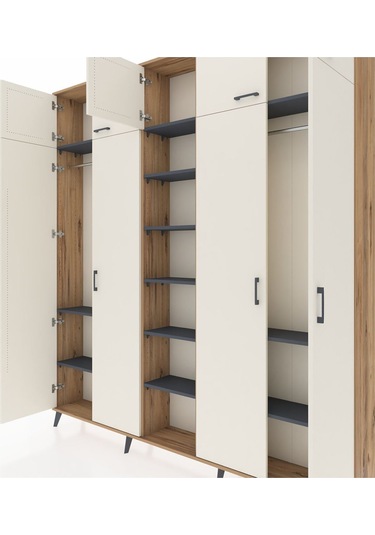 Arges Dolap 12 Raflı 9 Kapaklı 2 Askılı 220x30x243 Çam-aytaşı/antrasit Aytası/antrasıt