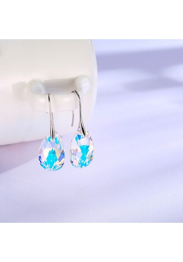 Monemel Gumus Seffaf Kristal Damla Küpe Altın Kaplama E0369 Gümüş