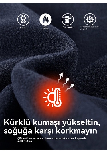 Kalın Polar Bol Günlük Kapüşonlu Ceket Mavi